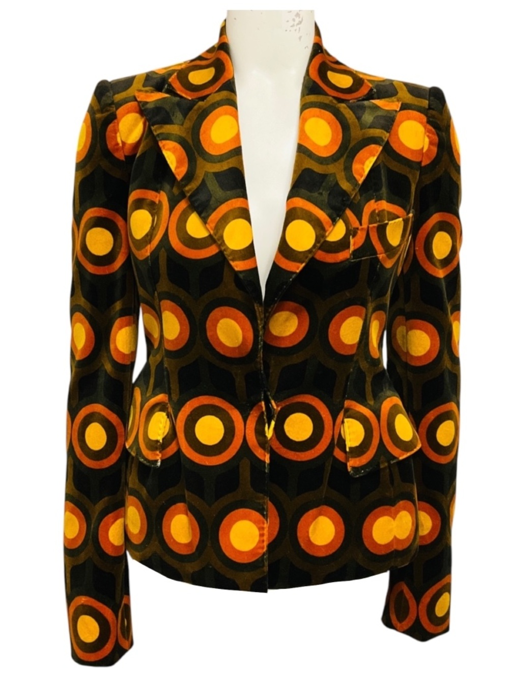 TOM FORD BROWN MULTI RETRO PATTERNED VELVET BLAZER